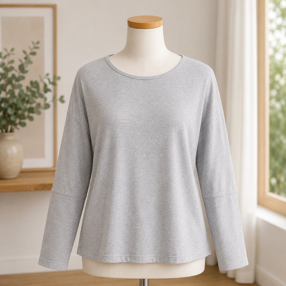 NWT Cupshe‎ Long Sleeve Top Womens L Gray Boat Neck Drop Shoulder Relaxed Knit